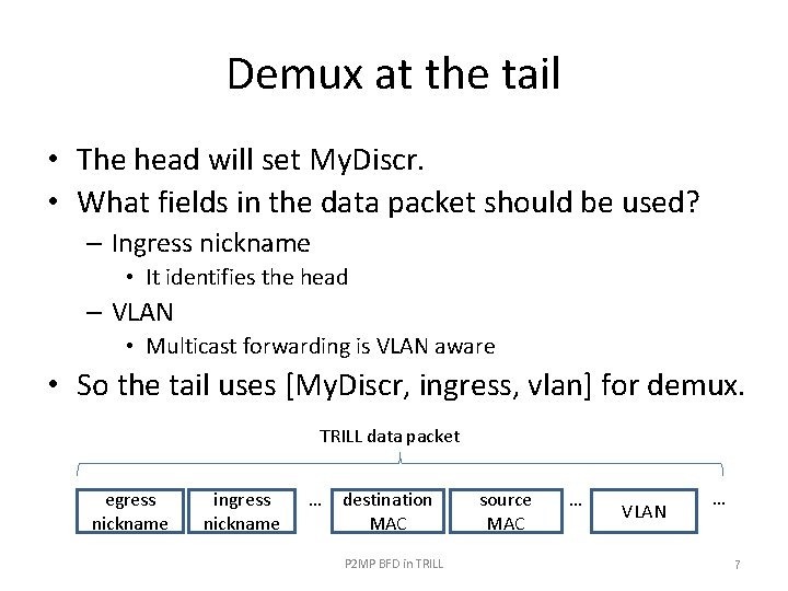 Demux at the tail • The head will set My. Discr. • What fields