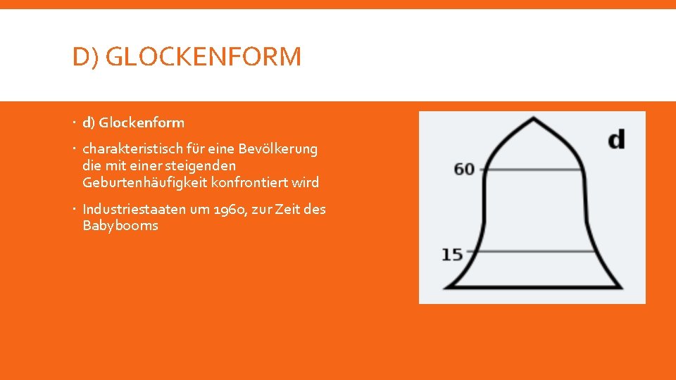 D) GLOCKENFORM d) Glockenform charakteristisch für eine Bevölkerung die mit einer steigenden Geburtenhäufigkeit konfrontiert