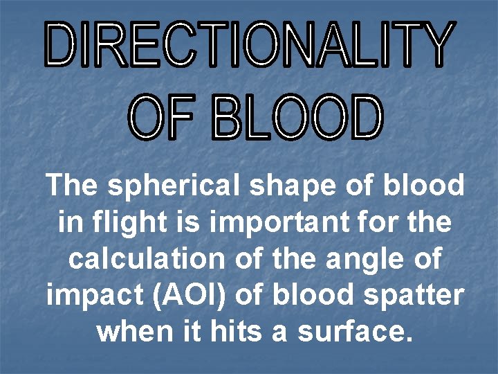 The spherical shape of blood in flight is important for the calculation of the