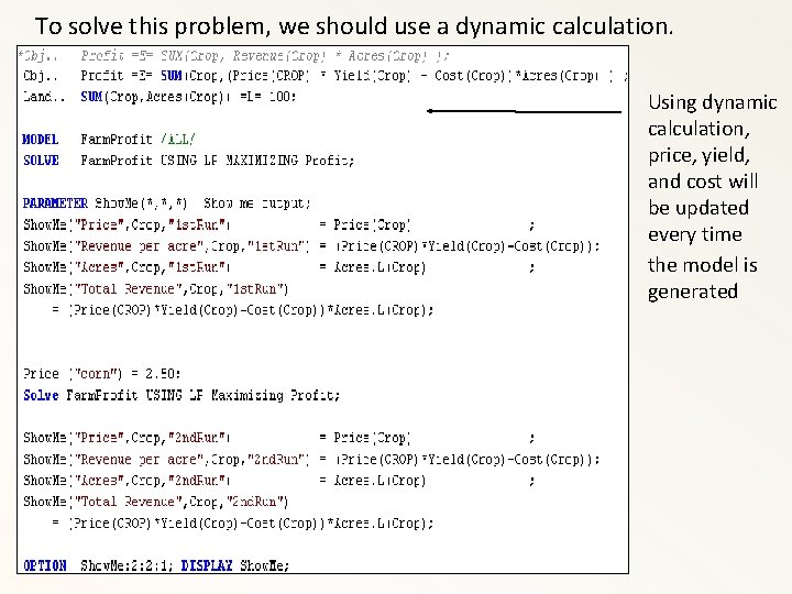 To solve this problem, we should use a dynamic calculation. Using dynamic calculation, price,