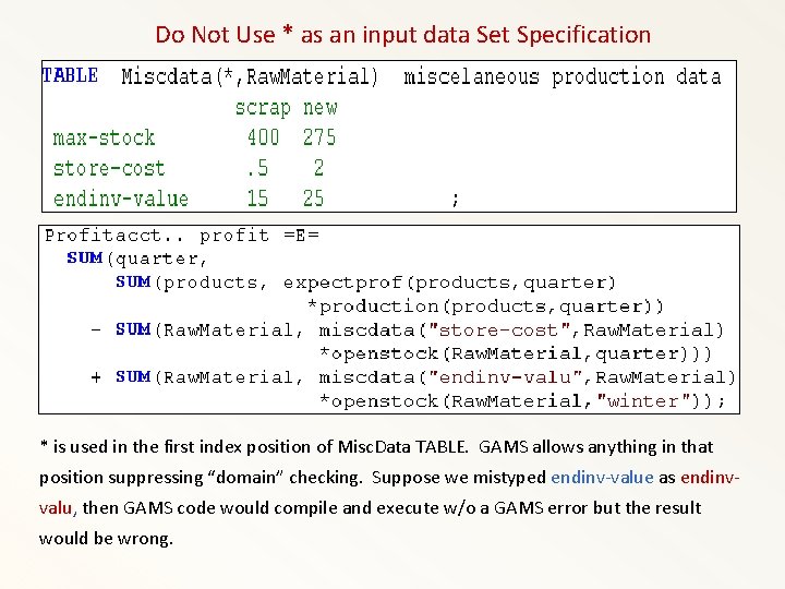 Do Not Use * as an input data Set Specification * is used in