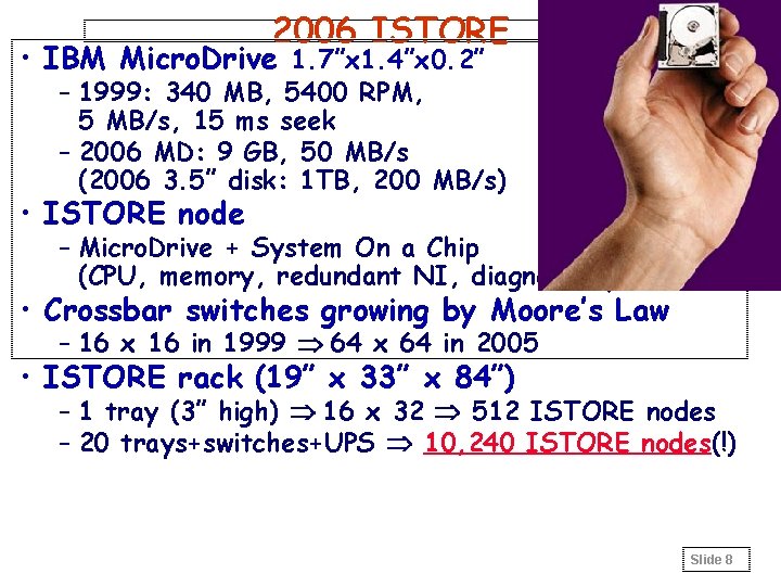 2006 ISTORE • IBM Micro. Drive 1. 7”x 1. 4”x 0. 2” – 1999: