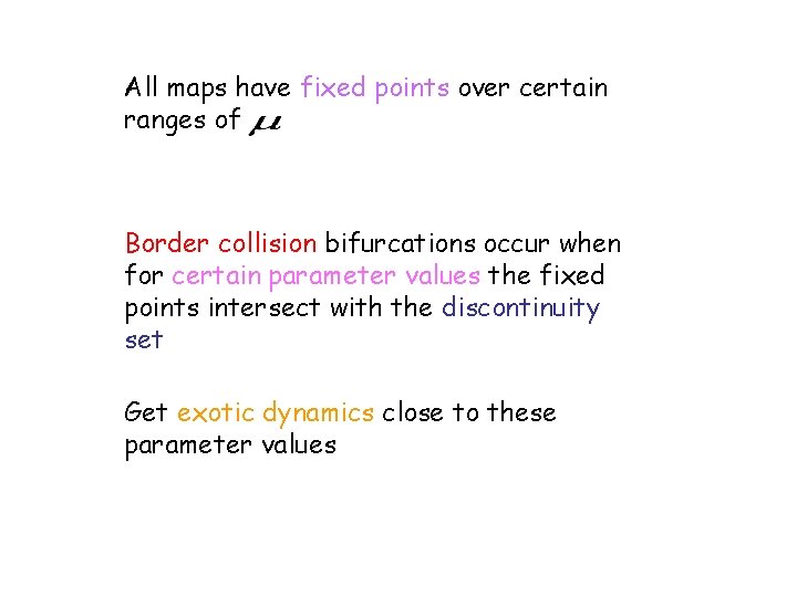All maps have fixed points over certain ranges of Border collision bifurcations occur when