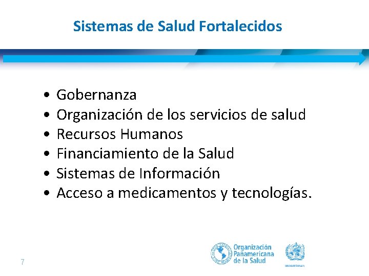 Sistemas de Salud Fortalecidos • • • 7| Gobernanza Organización de los servicios de