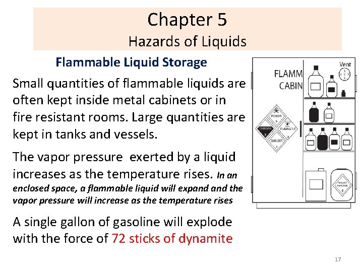 Chapter 5 Hazards of Liquids Flammable Liquid Storage Small quantities of flammable liquids are