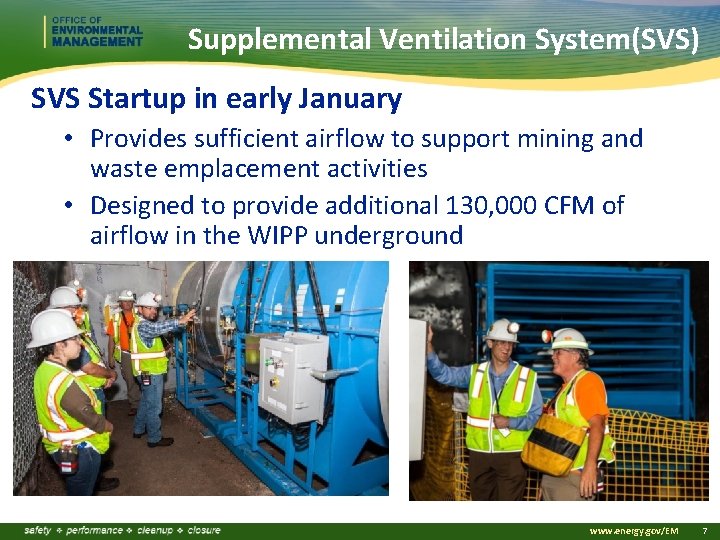 Supplemental Ventilation System(SVS) SVS Startup in early January • Provides sufficient airflow to support