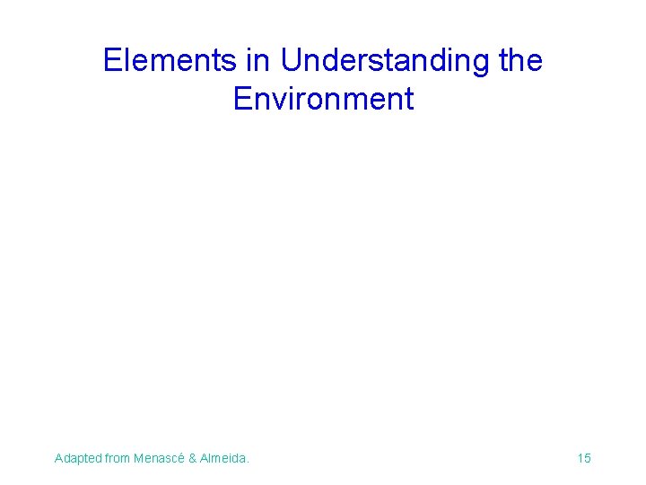Elements in Understanding the Environment Adapted from Menascé & Almeida. 15 