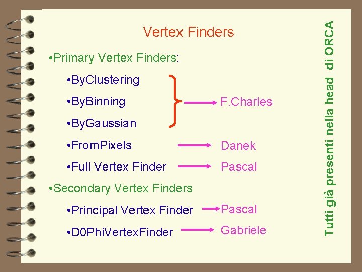  • Primary Vertex Finders: • By. Clustering • By. Binning F. Charles •
