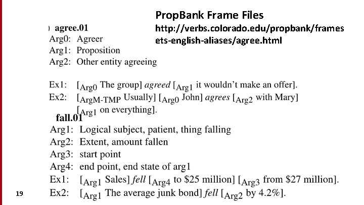 Prop. Bank Frame Files http: //verbs. colorado. edu/propbank/frames ets-english-aliases/agree. html 19 