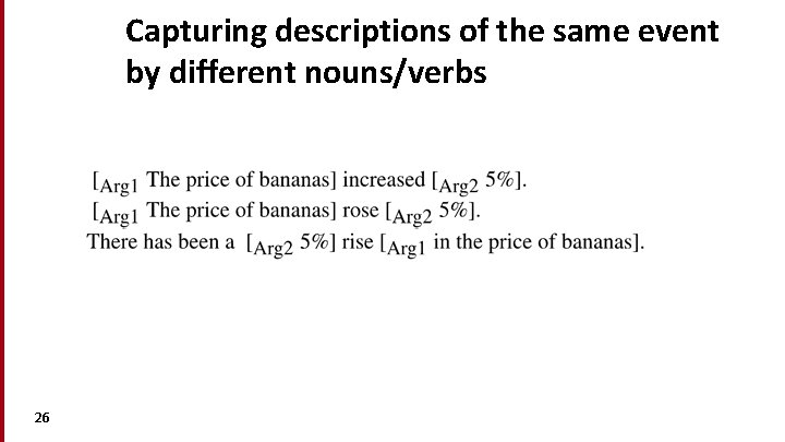 Capturing descriptions of the same event by different nouns/verbs 26 