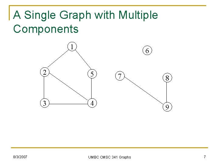 A Single Graph with Multiple Components 1 8/3/2007 6 2 5 3 4 7
