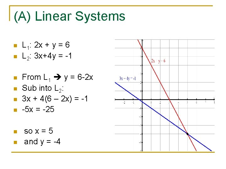 (A) Linear Systems n n n n L 1: 2 x + y =