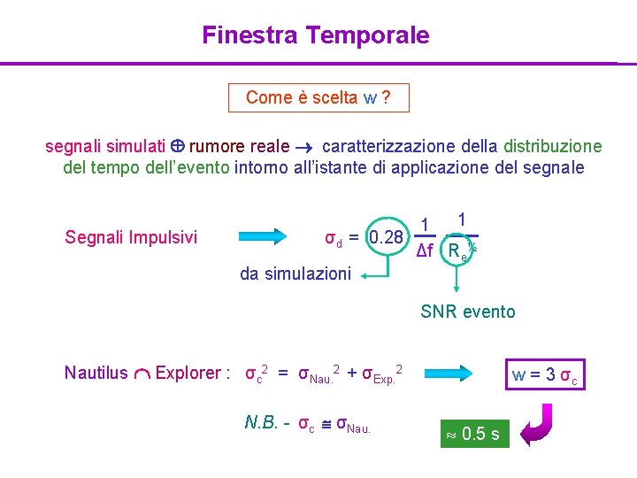 Finestra Temporale Come è scelta w ? segnali simulati rumore reale caratterizzazione della distribuzione