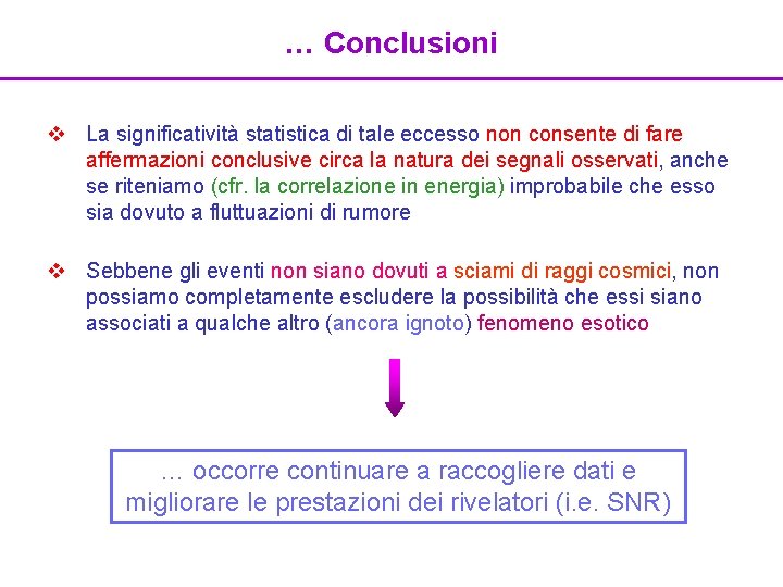 … Conclusioni v La significatività statistica di tale eccesso non consente di fare affermazioni