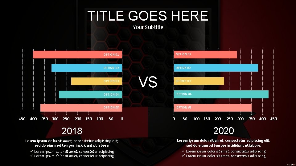 TITLE GOES HERE Your Subtitle OPTION 01 OPTION 02 VS OPTION 03 450 400