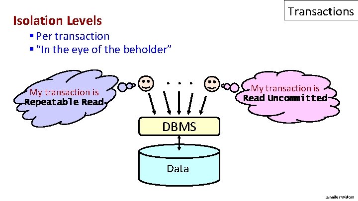 Transactions Isolation Levels § Per transaction § “In the eye of the beholder” My