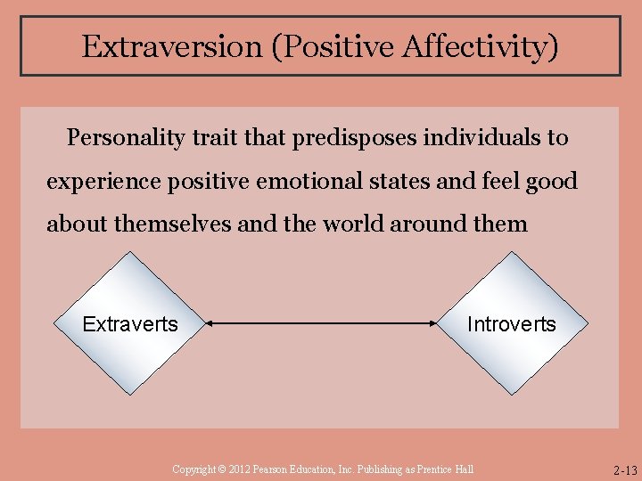 Extraversion (Positive Affectivity) Personality trait that predisposes individuals to experience positive emotional states and