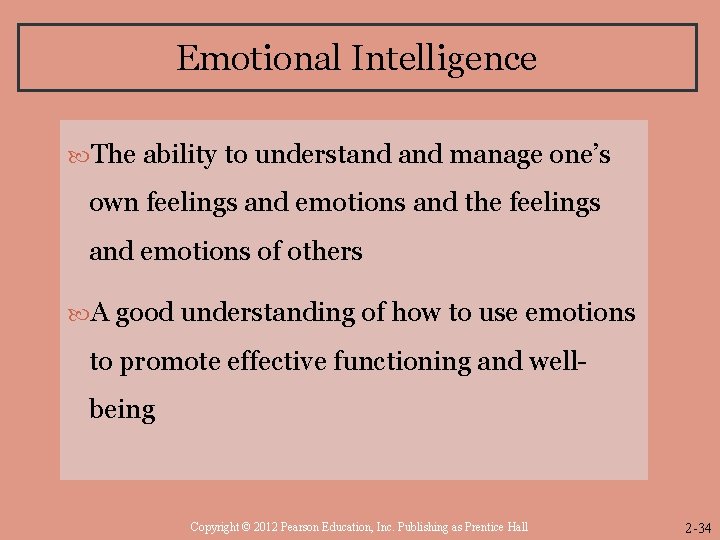 Emotional Intelligence The ability to understand manage one’s own feelings and emotions and the