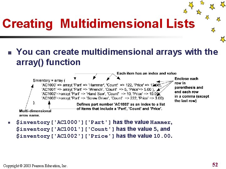 Creating Multidimensional Lists n n You can create multidimensional arrays with the array() function