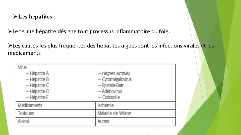  Les hépatites Le terme hépatite désigne tout processus inflammatoire du foie. Les causes