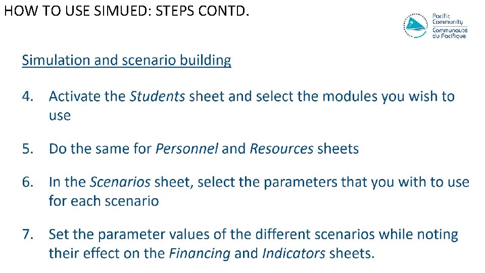 HOW TO USE SIMUED: STEPS CONTD. HOW TO USE SIMUED: STEPS CONTD.