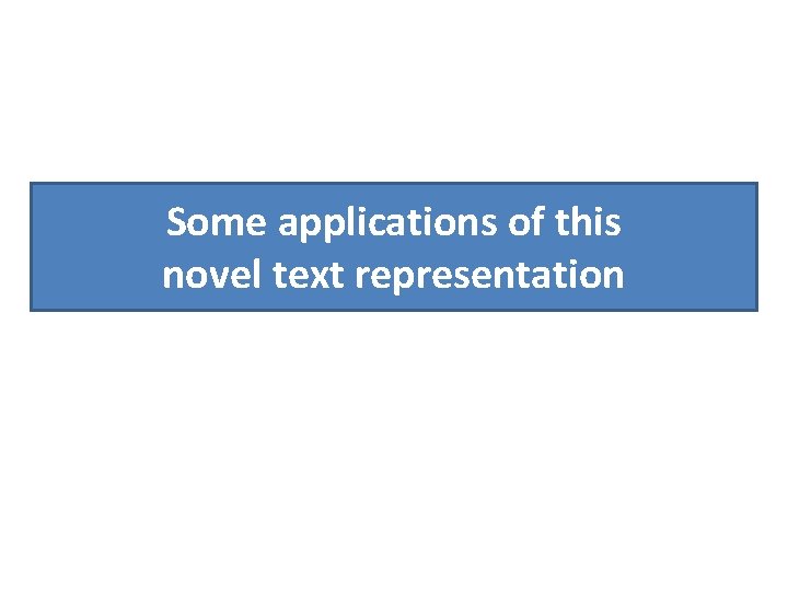 Some applications of this novel text representation 