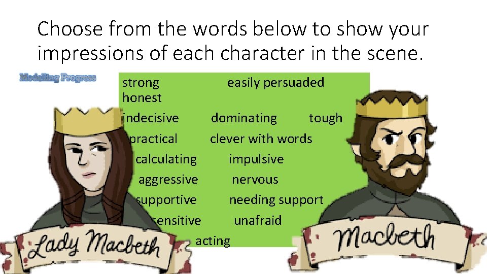 Choose from the words below to show your impressions of each character in the