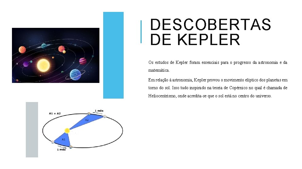 DESCOBERTAS DE KEPLER Os estudos de Kepler foram essenciais para o progresso da astronomia