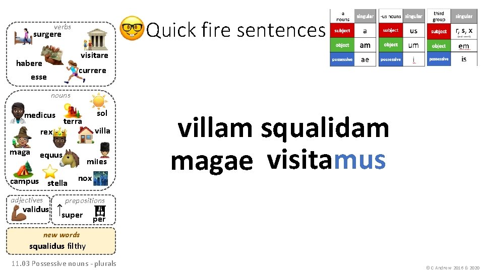 Quick fire sentences verbs surgere visitare habere currere esse nouns medicus terra rex maga