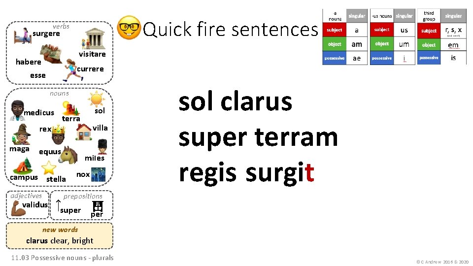 Quick fire sentences verbs surgere visitare habere currere esse nouns medicus terra rex maga