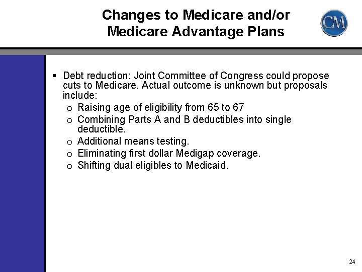 Changes to Medicare and/or Medicare Advantage Plans § Debt reduction: Joint Committee of Congress