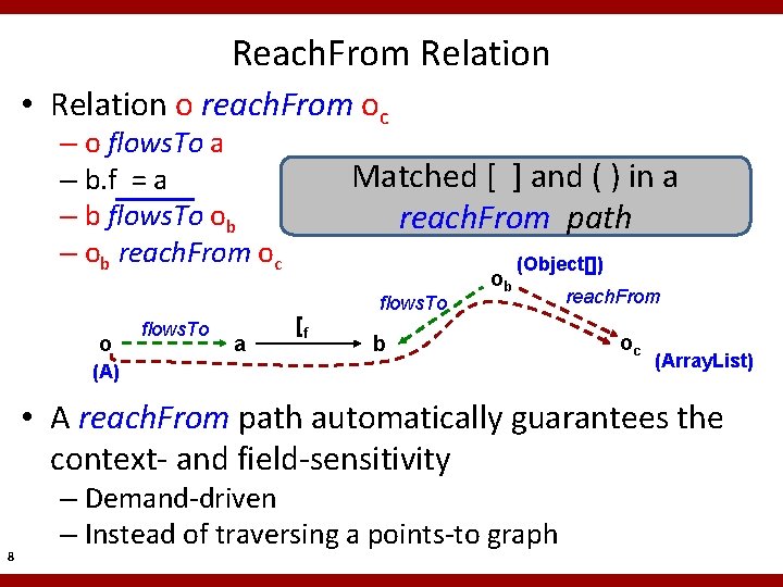 Reach. From Relation • Relation o reach. From oc – o flows. To a