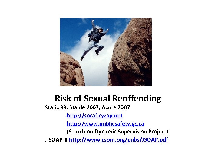 Risk of Sexual Reoffending Static 99, Stable 2007, Acute 2007 http: //soraf. cyzap. net