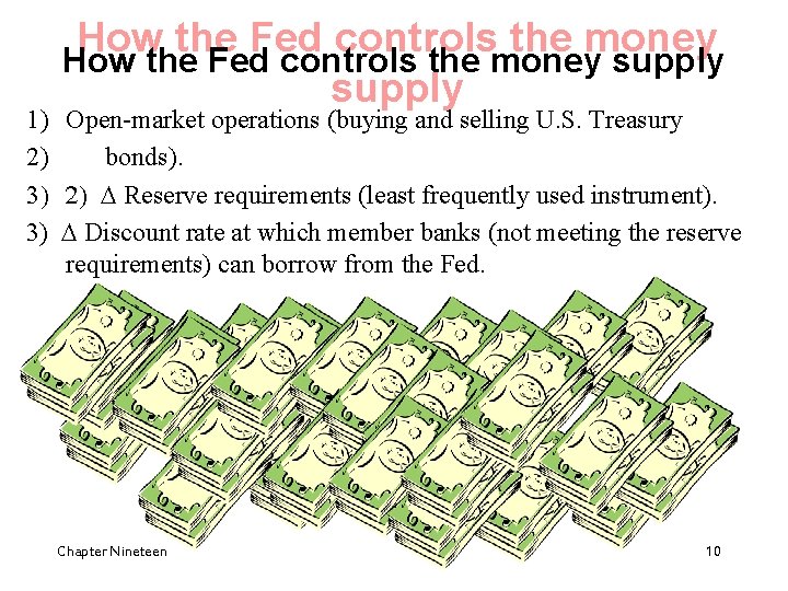 How the Fed controls the money supply 1) Open-market operations (buying and selling U.