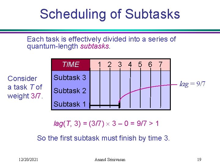 Scheduling of Subtasks Each task is effectively divided into a series of quantum-length subtasks.