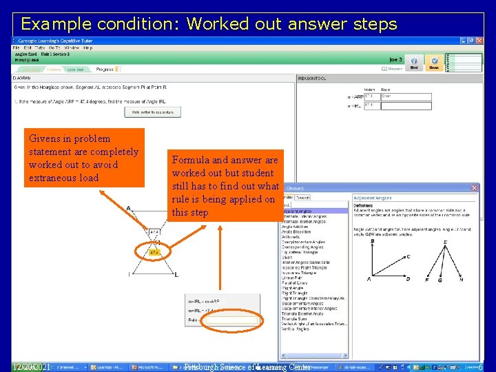 Example condition: Worked out answer steps Givens in problem statement are completely worked out