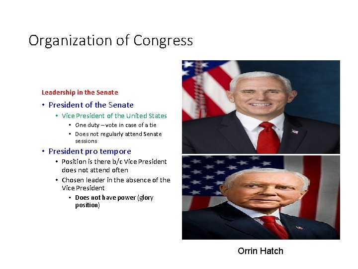 Organization of Congress Leadership in the Senate • President of the Senate • Vice