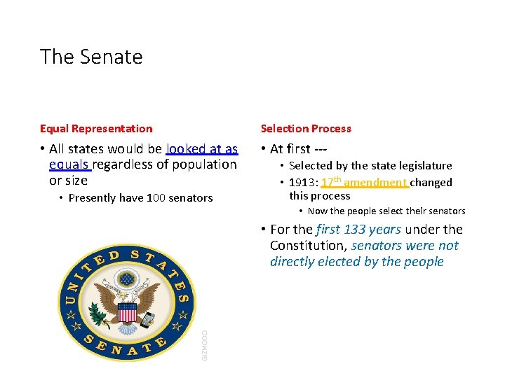 The Senate Equal Representation Selection Process • All states would be looked at as