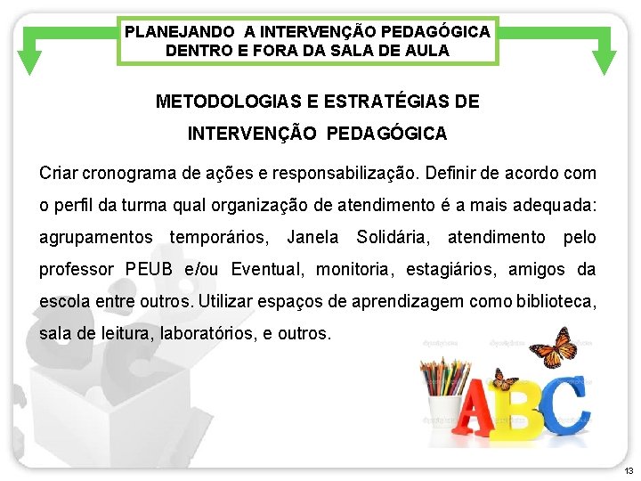 PLANEJANDO A INTERVENÇÃO PEDAGÓGICA DENTRO E FORA DA SALA DE AULA METODOLOGIAS E ESTRATÉGIAS