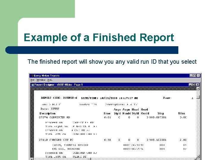 Example of a Finished Report The finished report will show you any valid run