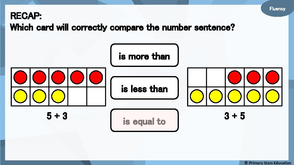 RECAP: Which card will correctly compare the number sentence? is more than is less