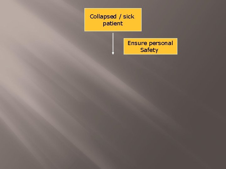 Collapsed / sick patient Ensure personal Safety 