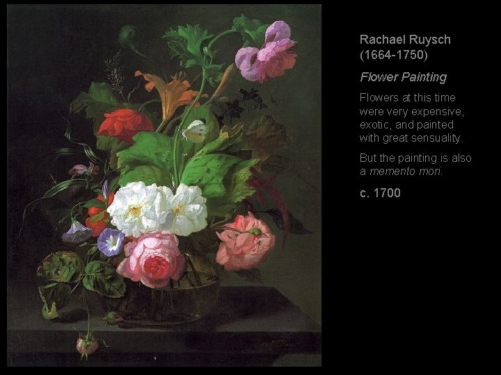 Rachael Ruysch (1664 -1750) Flower Painting Flowers at this time were very expensive, exotic,