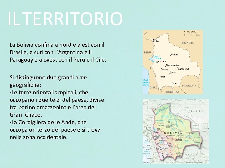 IL TERRITORIO La Bolivia confina a nord e a est con il Brasile, a