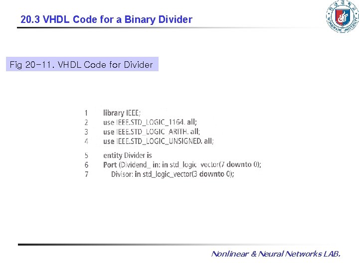 20. 3 VHDL Code for a Binary Divider Fig 20 -11. VHDL Code for
