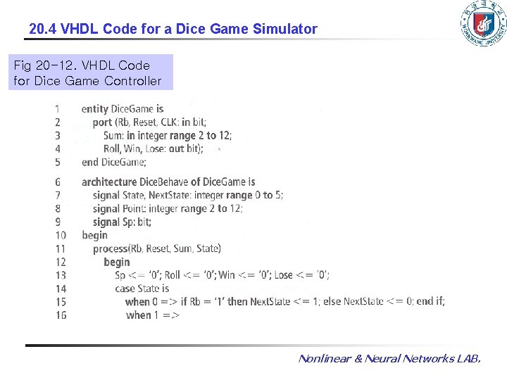 20. 4 VHDL Code for a Dice Game Simulator Fig 20 -12. VHDL Code