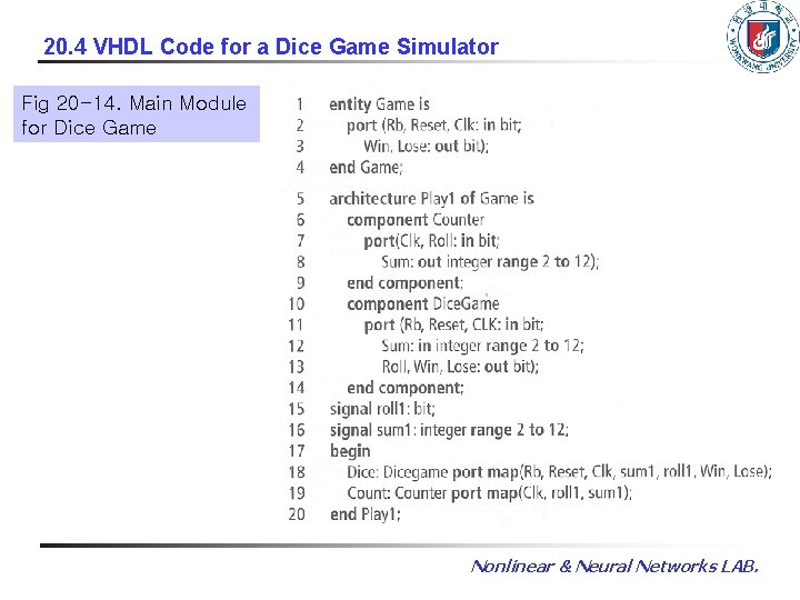 20. 4 VHDL Code for a Dice Game Simulator Fig 20 -14. Main Module