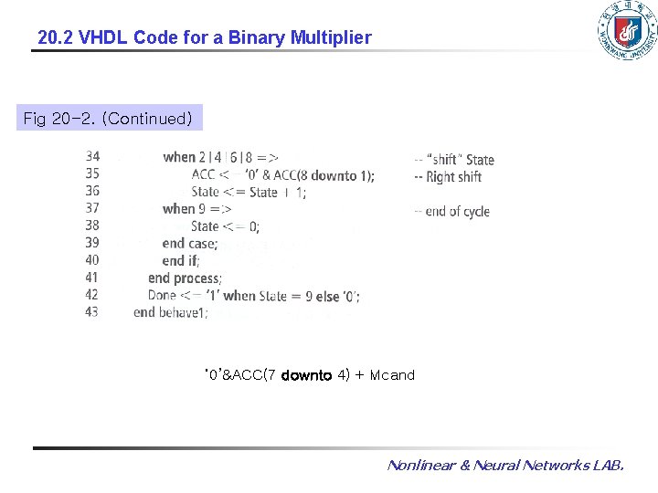 20. 2 VHDL Code for a Binary Multiplier Fig 20 -2. (Continued) ‘ 0’&ACC(7