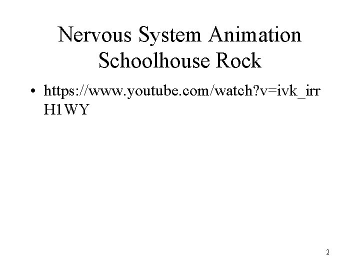 Nervous System Animation Schoolhouse Rock • https: //www. youtube. com/watch? v=ivk_irr H 1 WY