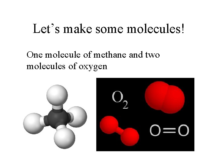 Let’s make some molecules! One molecule of methane and two molecules of oxygen 
